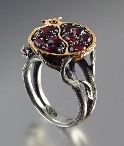 arseniccupcakes:  misfittoys:  twodefenestrate:  everything-that-sweetheart:  &ldquo;Pomegranate&rdquo; Garnet, Bronze and Silver Ring by Sergey Zhiboedov  And with this I would propose to my lover, asking, “Will you be co-ruler of the underworld with