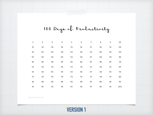 seajaystudies: PRINTABLES: 100 Days of Productivity check-off chart! FEATURING:  - 3 versions t