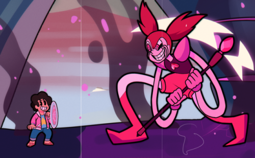 sugarjaws: “This match will get red hot!” cuphead inspired art of big spinel and tiny st
