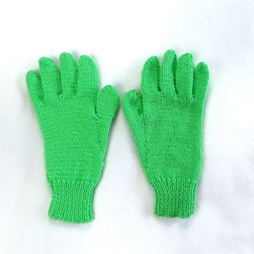 Hand knitted bright green children’s gloves - winter gloves - full fingered gloves - classic g