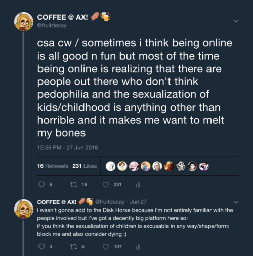 ghostgods:ok heres my thread from twitter. i didn’t explicitly mention 4lung by name because i legit didn’t think she’d be getting a standing ovation for jacking it to kids. this whole situation sucks ass and if you continue to support her then