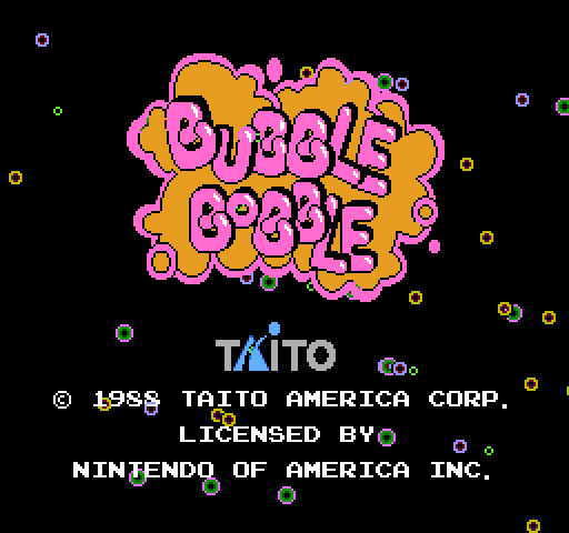 BUBBLE BOBBLENES, 1987. Game developed and published by Taito.