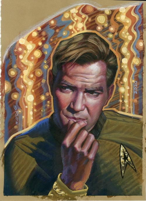 Two paintings of James T. Kirk by comics great Steve Rude. They’re available on his site for $5000 a