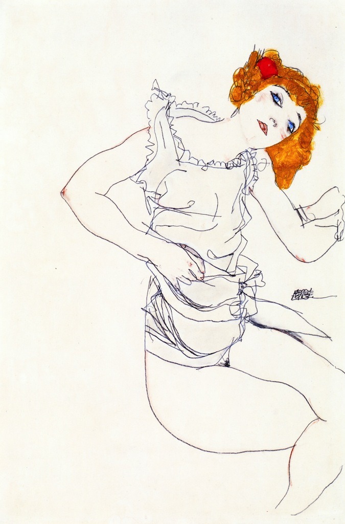 vjeranski:  Egon Schiele 	Blond Girl in Underwear, 1913gouache