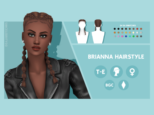 Brianna HairstyleMaxis Match HairstyleAvailable for Teens-Elders24 EA swatchesHat compatibleBGCDownl