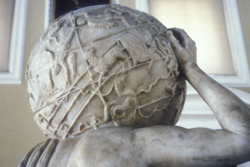 foto-jennic:theartistsmanifesto:The Farnese Atlas, 2nd century Roman marble copy of a Greek sculptur