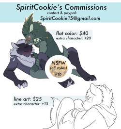 spiritcookie:Open for commissions! I will be opening five slots which can be kept track of here If you’re interested in purchasing a commission or have any questions please contact me at spiritcookie15@gmail.comI want to focus on the characters so