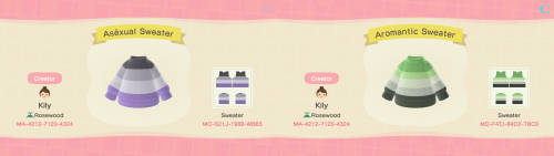 townoffolet:For my first ACNH Design post, I made some LGBT+ sweaters! I hope everyone likes them!