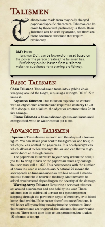 Another Untamed inspired magical item, although using talismens to create a subclass base could be f