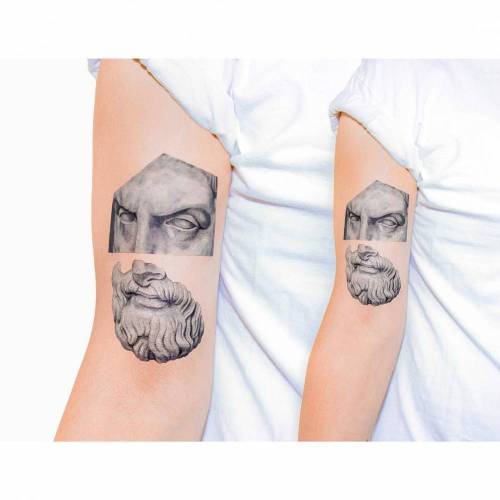 cutelittletattoos:Realistic roman sculpture tattoo on the bicep. Tattoo artist: Kaiyu Huang