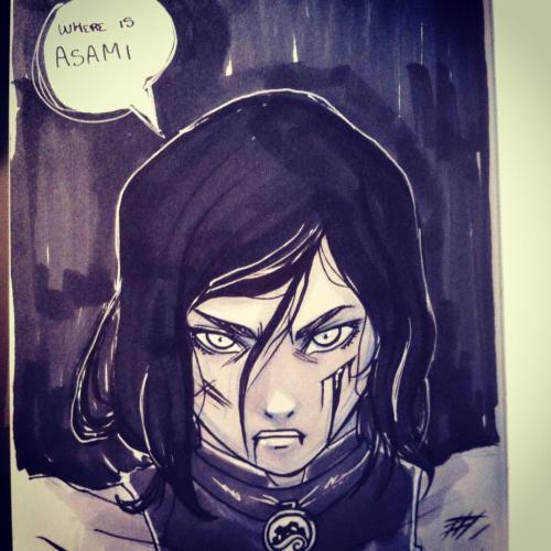 rioburton:  She wears the amulet of love!! 😝 #amulet #drawlloween #inktober #korra #korrasami #legendofkorra #toughgirl