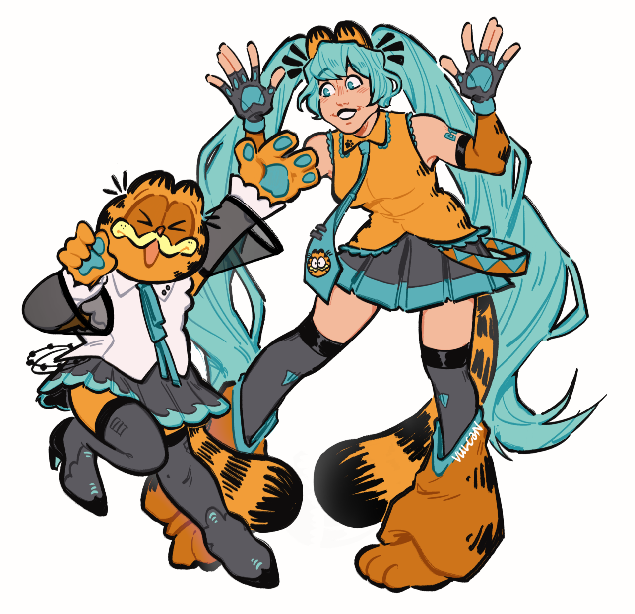 vulcan-moon:hey, been a while. anyway, here&rsquo;s garfield and hatsune miku