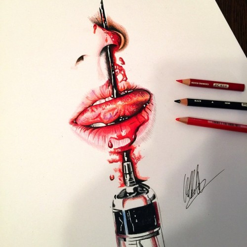 escape-to-art:  Bloody drawings by Chris Clarke.  Check out his Instagram for many more hyper-detailed drawings, inverted drawings, geometrical drawing, and colored drawings. (Not just bloody) Instagram // Shop // Contact Please do not remove the links,
