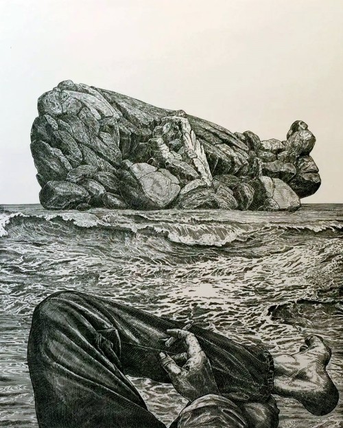 jareckiworld:  István Orosz — The Island  (etching, 1993)