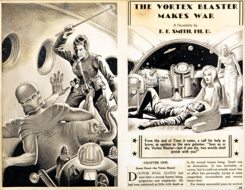 "The Vortex Blaster Makes War"Astonishing Stories, October 1942Illustration By Lawrence Sterne Stevens