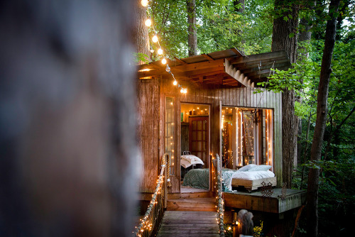 culturenlifestyle:  Beautiful Cozy Tree House Located in an Atlanta Backyard Located in his backyard, architect and environmentalist Peter Bahouth designed a dream treehouse linked by bridges in the Atlanta forest. Symbolizing “mind,” “body,”