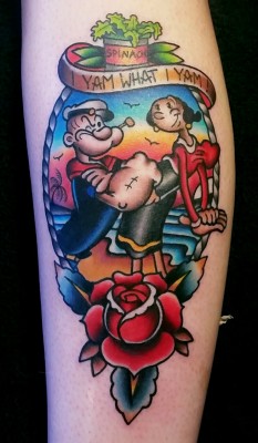 fuckyeahtattoos:  My sweet popeye tattoo done by Rich Warburton at Dermal Puncture Emporium in Stoke-on-Trent   His instagram is: richwarburtontattooist