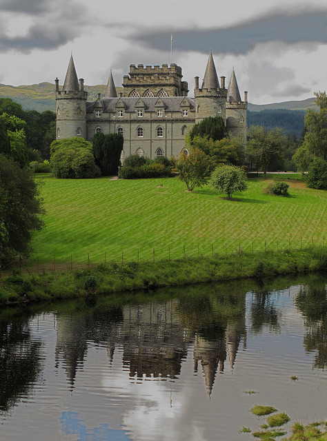 Inveraray Castle, ancestral home of the Duke of Argyll, Scotland (by Philandthehounds).