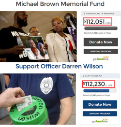 realfruitpieces:  tfcj:  All I can say is…wow. Not a good feeling.  Officer Darren Wilson’s gofundme has more money donated than Michael Brown’s memorial fund. White privilege at it’s finest.  I don’t usually post about stuff like this, but