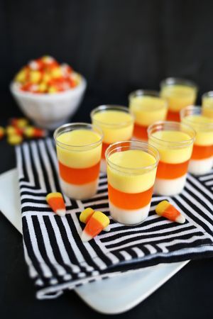 magicalfoodtime:(via Candy Corn Jell-O Shots! - A Beautiful Mess)