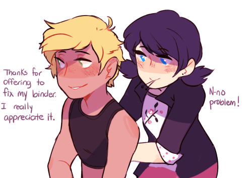 y-annah:doodled marinette helping her trans homie/crush out