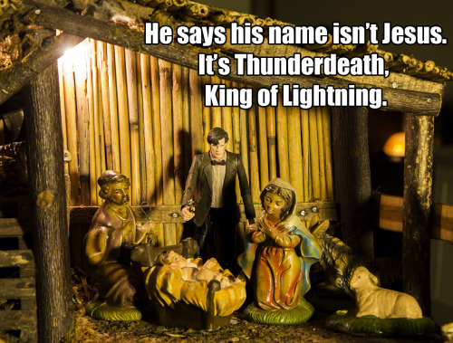 thefrogman: I sneak things into my mom’s nativity scene every year. 