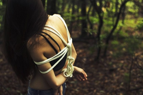 bondagefeed:  Caught in the woods