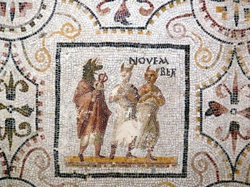 honorthegods:November Fragment of a mosaic with the months of the year. First half third century CE.