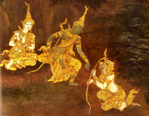 Hanuman offers his services to Rama,Thai mural of Ramakien, Thai version of Ramayana
