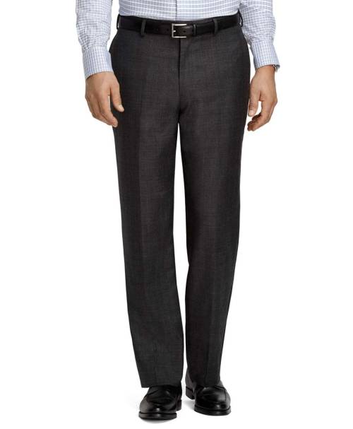 lots-of-plaiditude: Madison Fit Plain-Front Charcoal Plaid Trousers