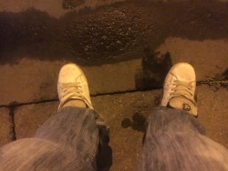 A filthy saturday in public - Part 3. More ashtray sneakers and you can see how they&rsquo;re already flooded with piss and start leaking