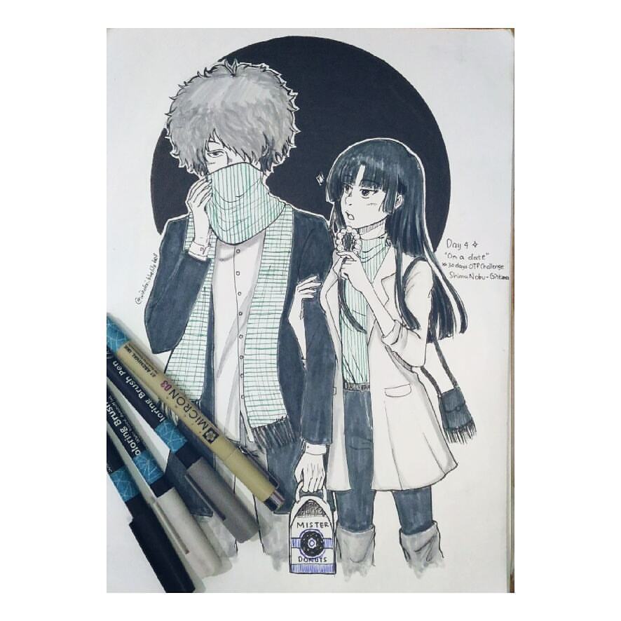 wihdai-bluelilybell: Day 4 - “On a date”, ShimaNobu from Gintama.  “In silent