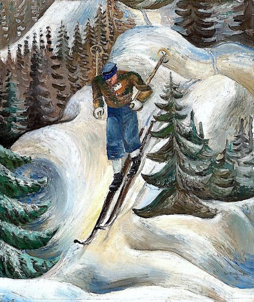 Per Krohg, Skier, 1931, Oil on Canvas 55x46 cm