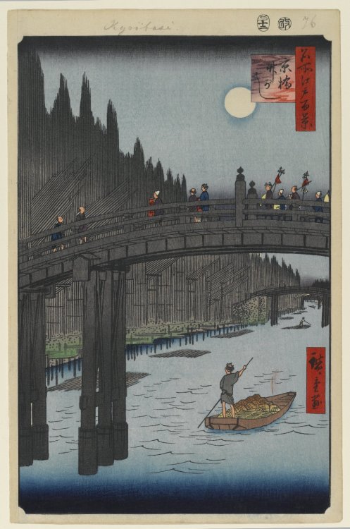 Hiroshige - Bamboo Quay by Kyobashi Bridge (1857)