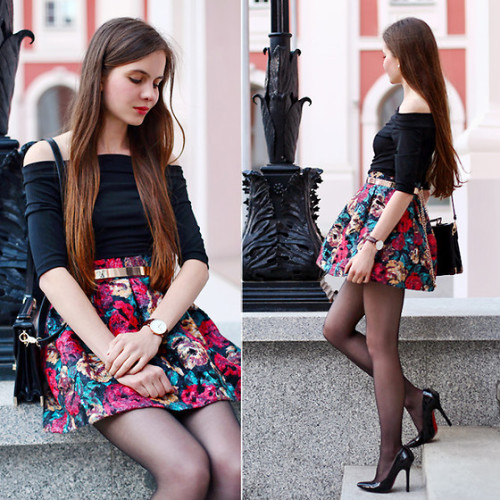 Black &amp; gold&hellip; &amp; colorful skirt! (by Ariadna Majewska) Fashionmylegs- Dail