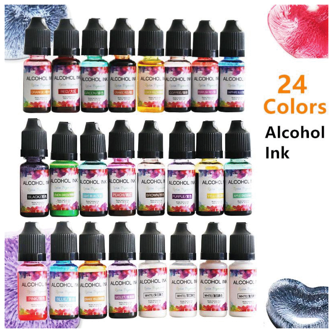Alcohol Ink for Epoxy Resin - 24 Bottles Alcohol-Based Ink Vibrant Color  High Concentrated Alcohol Paint Pigment Resin Ink for Resin Crafts Tumblers  Acrylic Fluid Art Painting, 10ml/0.35 fl oz