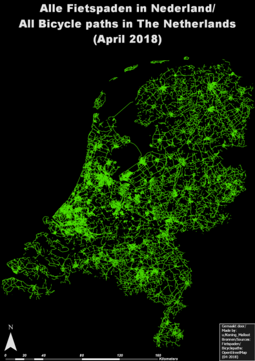 mapsontheweb: All Bicycle paths in the Netherlands.