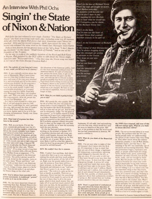 Ann Arbor Sun, March 22, 1974: a little time with Phil Ochscc: @philochs  source: Ann Arbor District