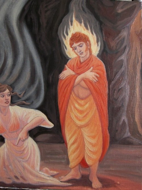 mariaaragon64:The Visitation - Hecate, the Sibyl and Apollo, an image that came to me. Oil on linen 