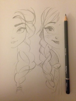 disneyskies:  I took pencil to paper and drew Elsa and Anna,