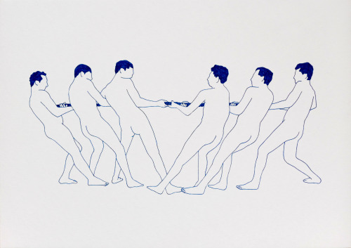 franciscohurtz:  cabo de guerra II / tug of war II naquim azul sobre papel / blue nankeen on paper 2014 