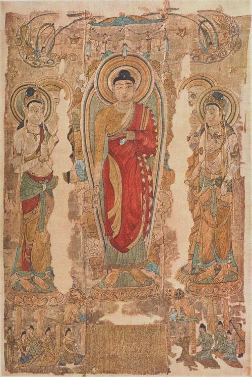 Embroidery picture of Śākyamuni on the Vulture Peak / Book from Marc Aurel Stein, The thousand Buddh