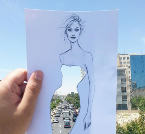 How Shamekh Bluwi, a Jordanian fashion illustrator completes his cut-out dresses.