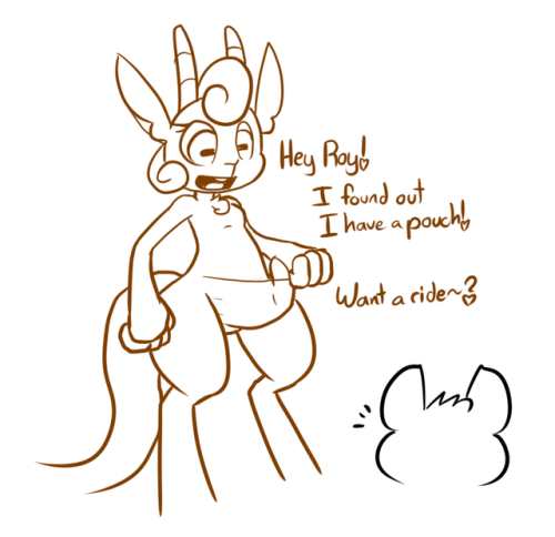 roymccloud: kernel-core: Quick stream last night. Just remembered female kangaroo have pouches. Karol (my lovely genderbent clone) is at least half roo and offers @roymccloud a lift “I-I never said I WANTED any!!” 