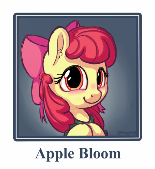 bobdude0:Apple Bloom’s school photo. I’ll be turning her and Sweetie into little ID cards to add a little variety to my vendor booth come convention time. And yes, Scootaloo is next. Despite how much I don’t want to draw that horse haha When all