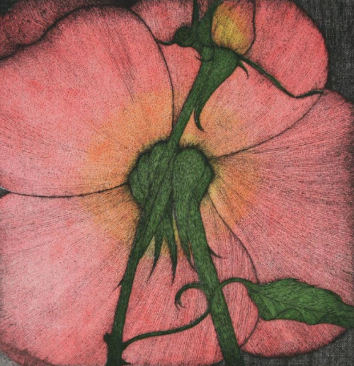ART HANSEN Two Roses 1985 Hand-colored etching