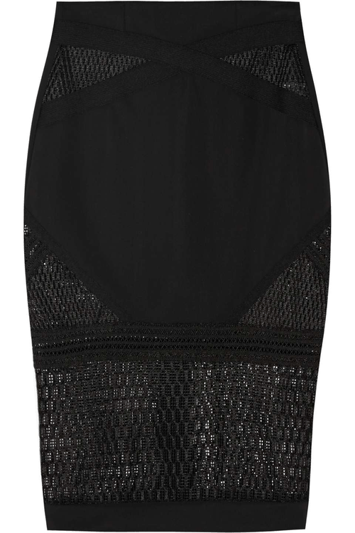 Neo Scallop corded mesh and stretch-woven pencil skirt
