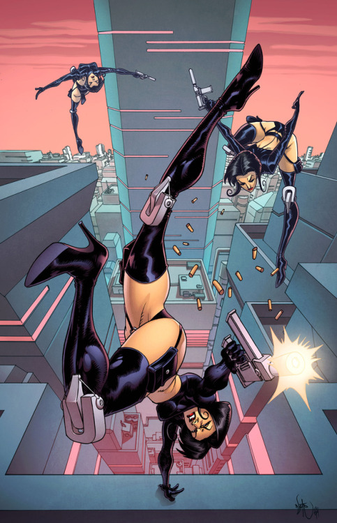 Aeon Flux colour commission. Lines by Nate Stockman, with colours by Simon Gough.