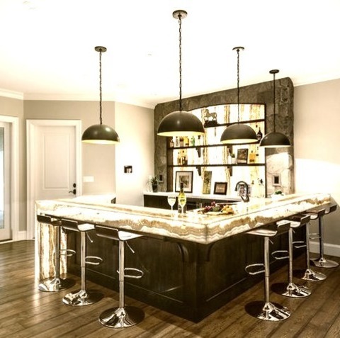 Transitional Home Bar Seated Home Bar - Large Transitional Medium Tone Wood Floor And Brown Floor Seated