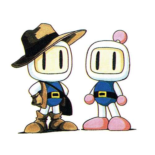 thevideogameartarchive:In Bomberman GB 2, Bomberman dons a Indiana Jones garb and goes Bombin’![The 